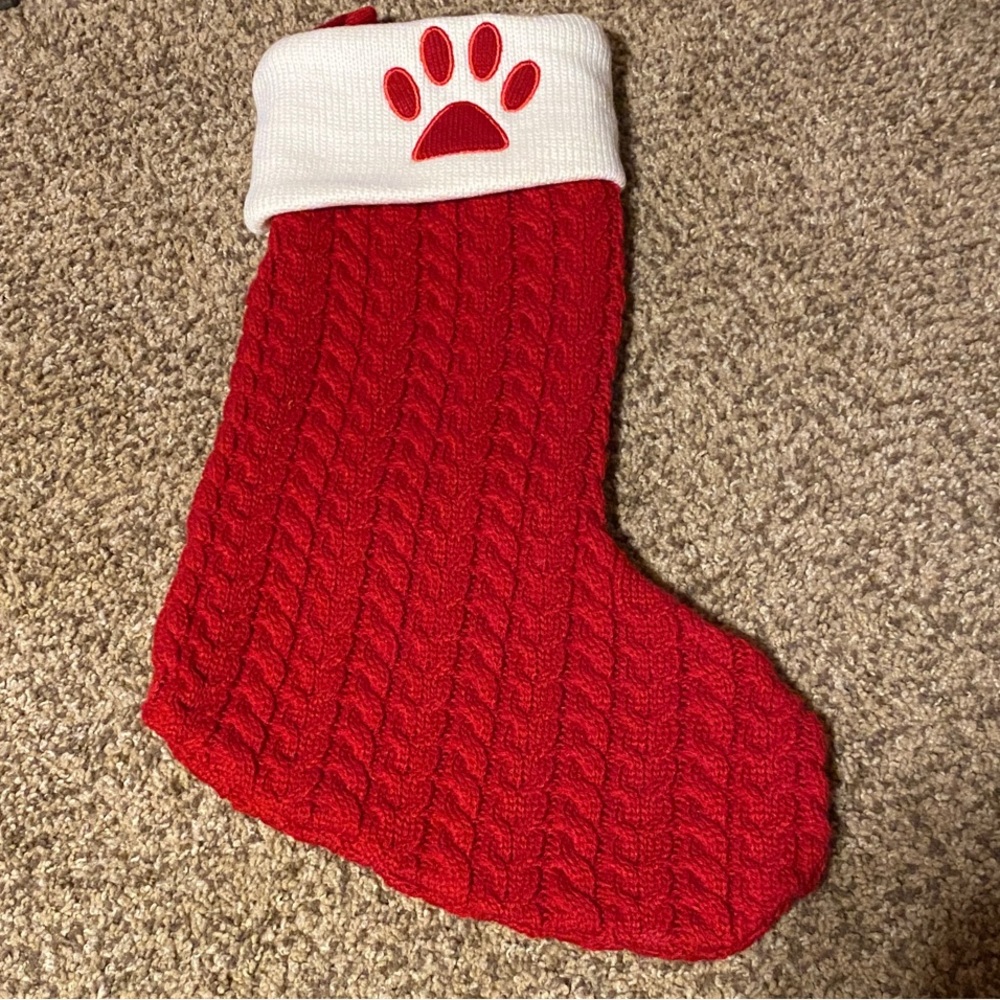 NWT Pet Holiday Collection LargeRed Cable Knit Christmas Stocking with Paw Print